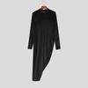 INCERUN Autumn Men Turtleneck Long Sleeve Texture Rib Irregular Tunic Tops Pullovers