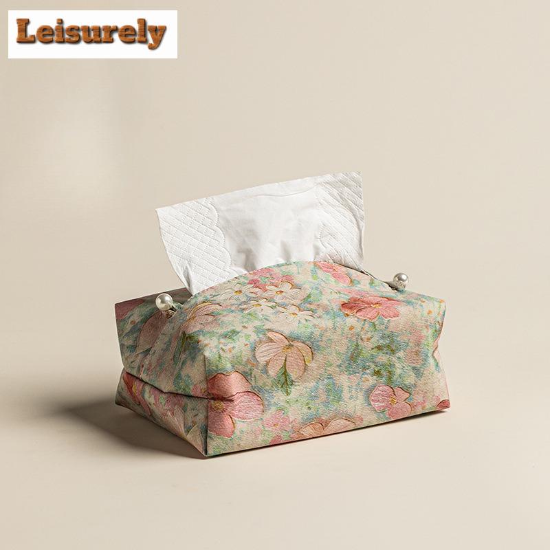 Brocade Flowers Tissue Box Zen Tissue Rangement Paper Container Dispenser Case Wet Wipes Case Paper Drawer Room Napkin Storage