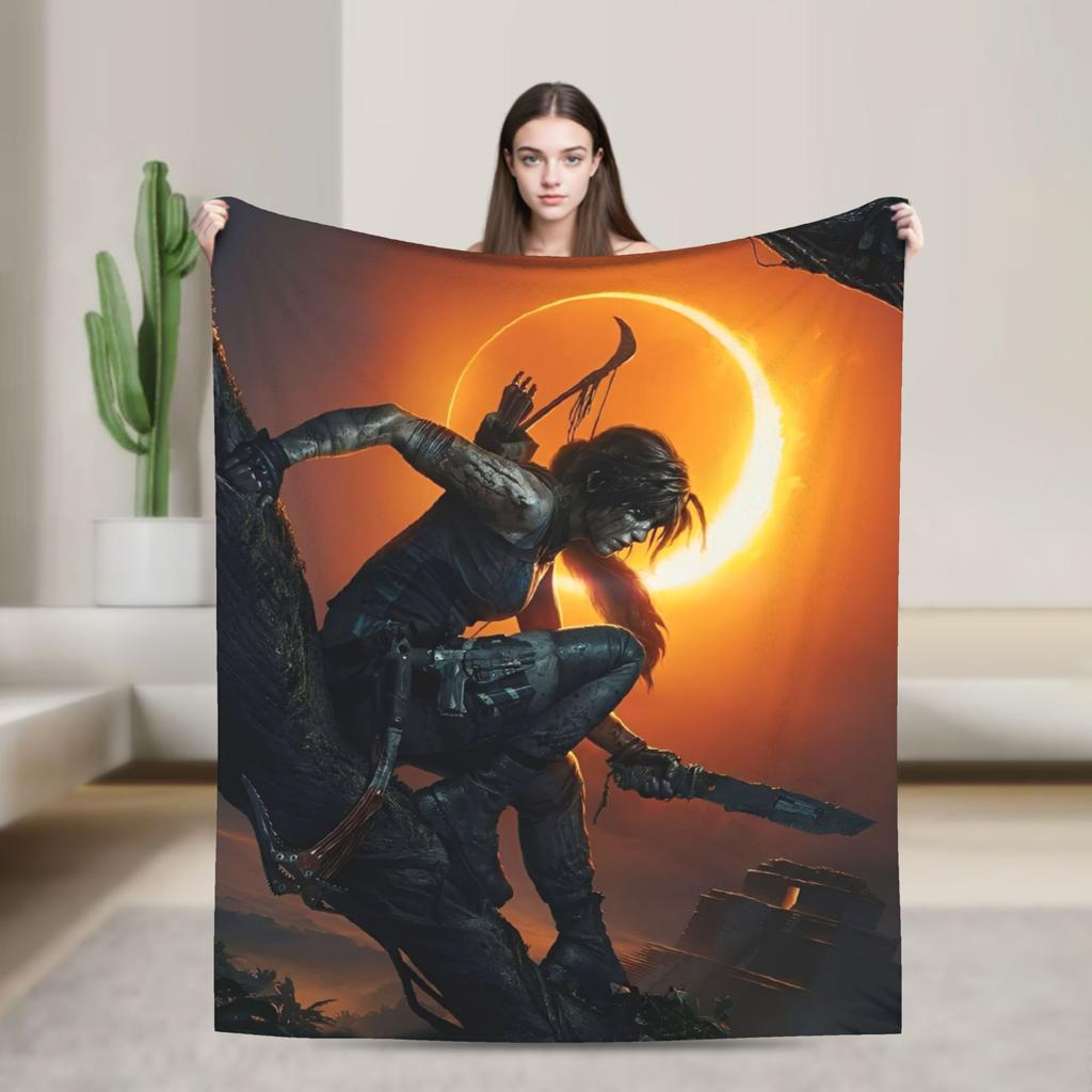 Tomb-Raider Lara Croft Blanket Cover Fleece Survival Video Game Warm Throw Blanket for Sofa Couch Quilt Multi-function