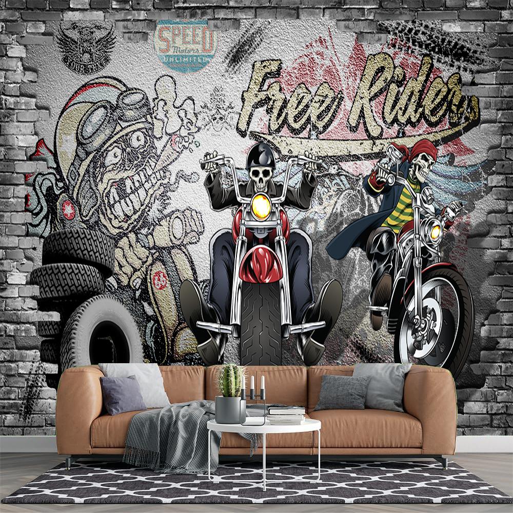 

Graffiti Wallpaper Nostalgic Retro 3d Motorcycle Car Mural Bar Cafe Restaurant Graffiti Murals 200 cm(W) x 140 cm(H)