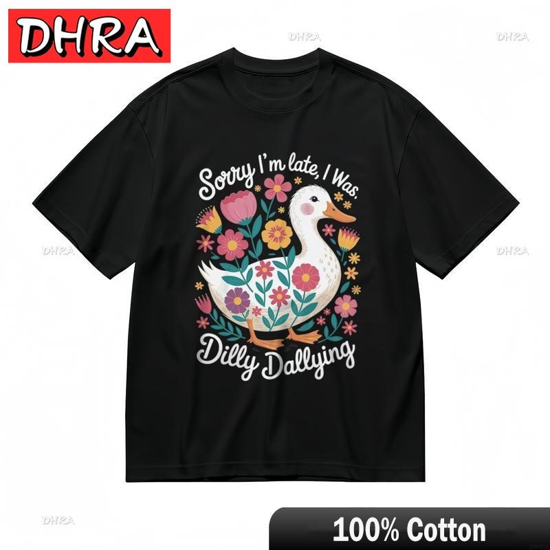 Womens Breathable Classic TShirt Colorful Blossoms Duck Character Print Tee Streetwear Clothing Tops for Summer Style TShirt S