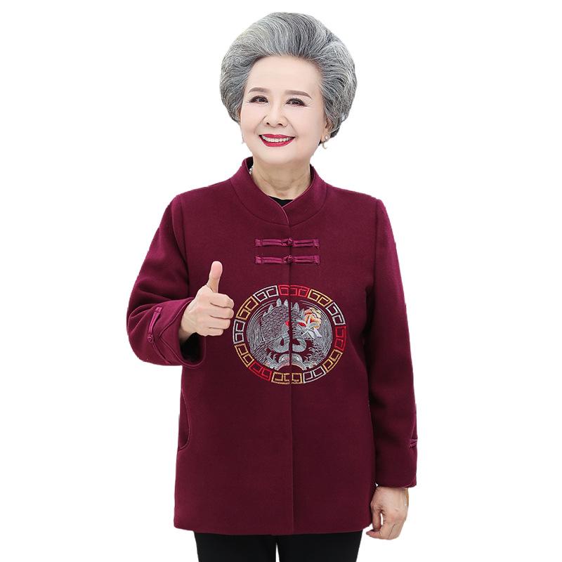 Vintage Women's Spring Woolen Coat - Retro Tang Suit for Middle-Aged and Elderly Ladies
