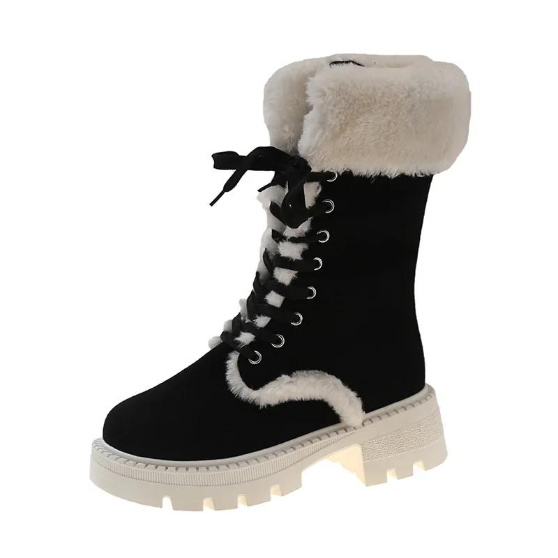

Fashion Shoes for Women Lace Up Women s Boots Winter Round Toe Plush Fleece for Warmth Middle Barrel Fashion Boots 36