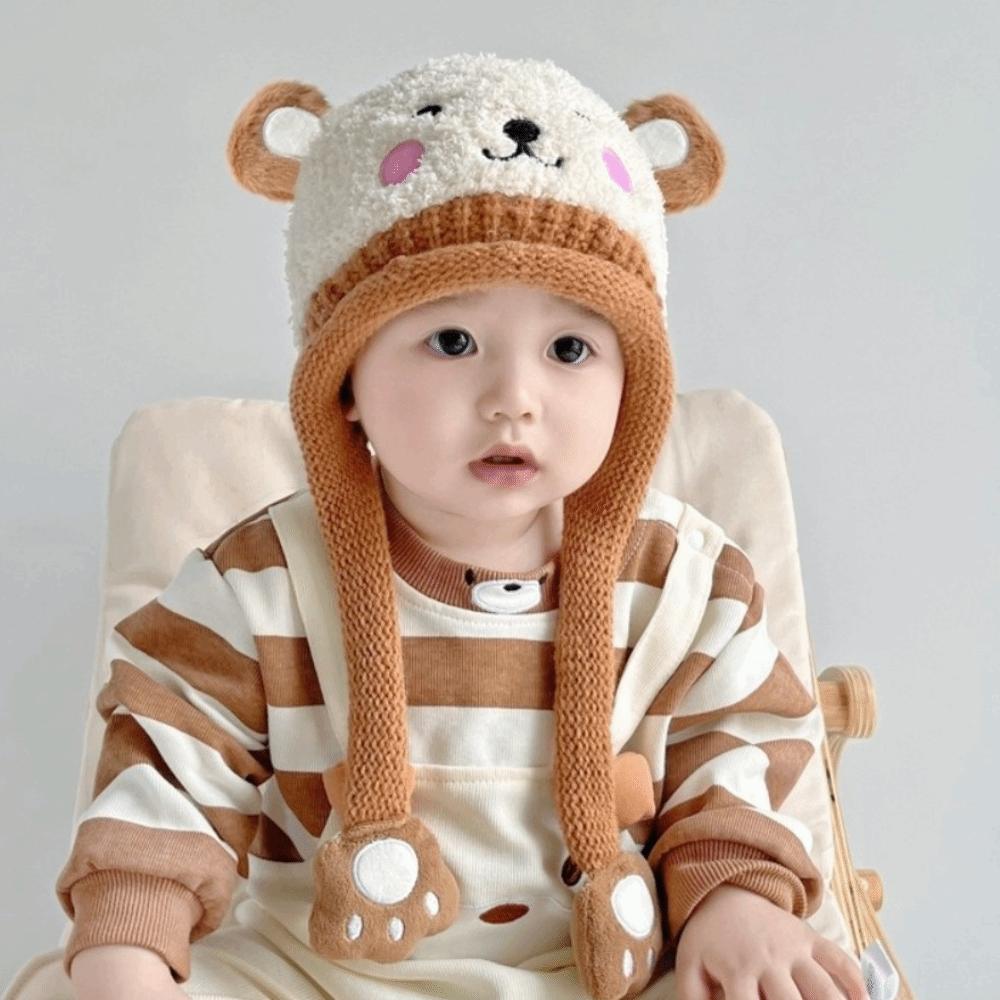 Pig Knitted Hat Bear Ear Protection Hat Cute Baby Plush Hat  Boy