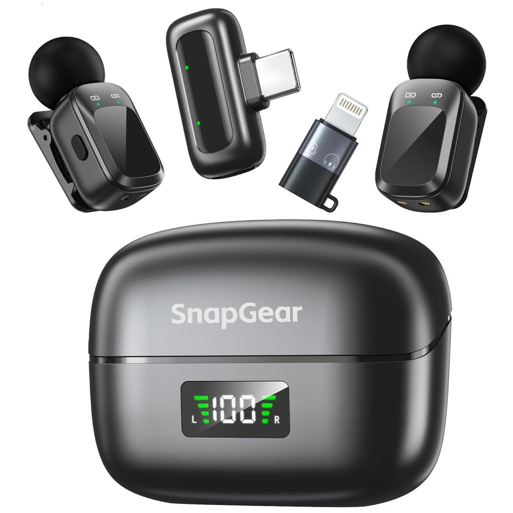 The SnapGear MicMini wireless microphone is compatible with iPhone and It features a 2026 new lavalier an a battery omnidirectional sound and 48kHz