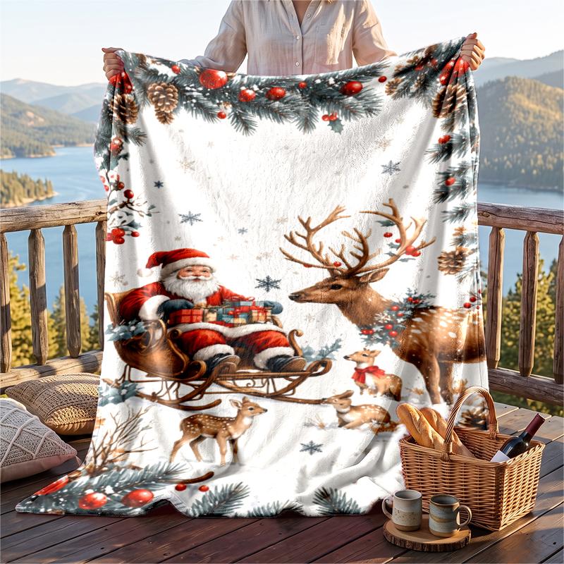 Christmas Flannel Throw Blanket Soft Warm Cozy For Sofa Bed Indoor Home Use Great Holiday Gift
