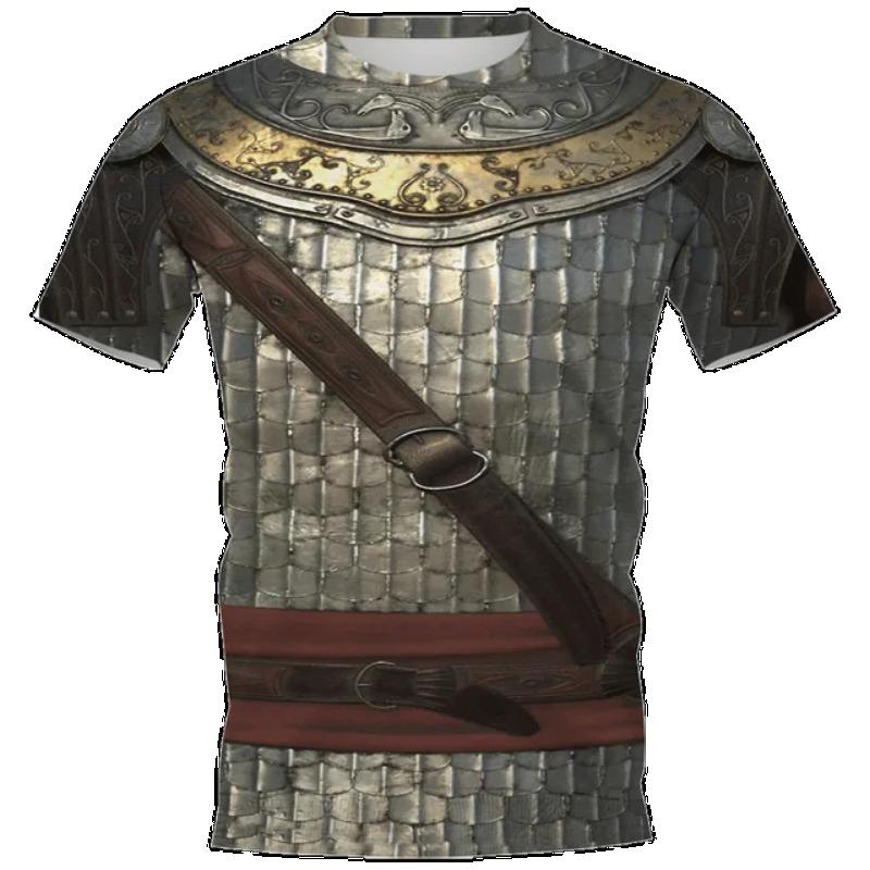 Medieval Knight 3D Printed T-shirt Viking Tattoo Fashion Casual Round Neck T-shirt Plus Size 6XL