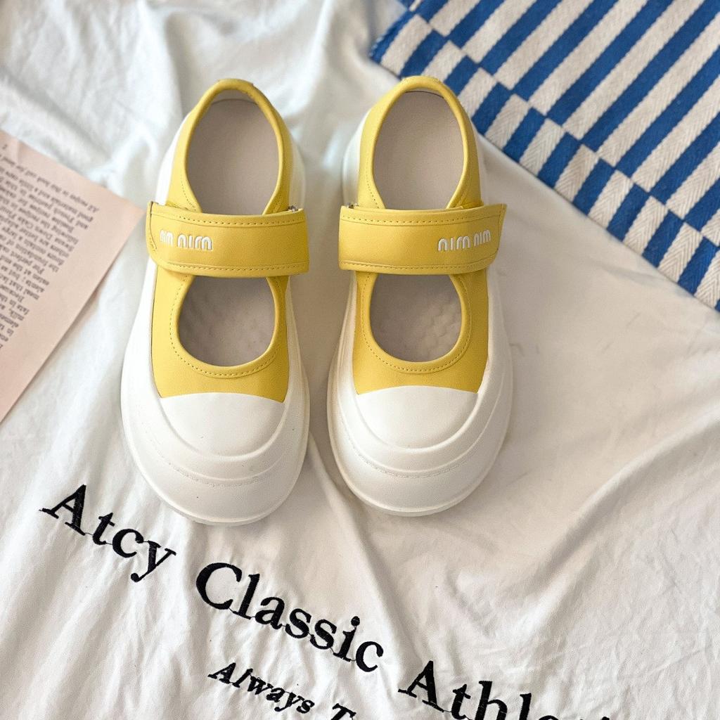 Leather muffin thick-soled Velcro Mary Jane single shoes women's 2025 spring and summer new fashionable versatile light mouth loafers