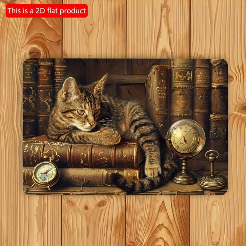 2D Flat Wooden Sign 30*20cm Vintage Cat In Book Wooden Sign | Indoor/Outdoor Wall Decor for Home, Bedroom, Bar, Cafe, Library & Garage