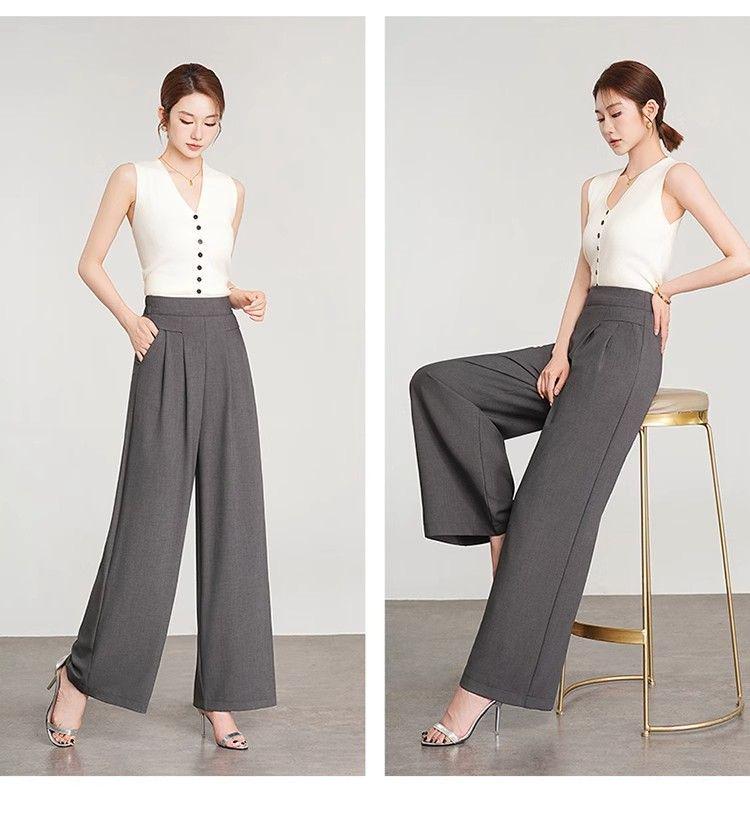 Ice Silk High-Waist Wide-Leg Pants for Women - Summer Elegant Loose Fit, Flaw-Covering Straight Leg Design