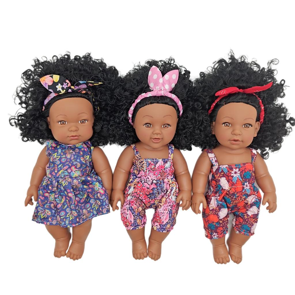18-47CM Black Doll Full Body Vinyl Reborn Doll Soft Glue Simulation Baby African Doll Music Doll