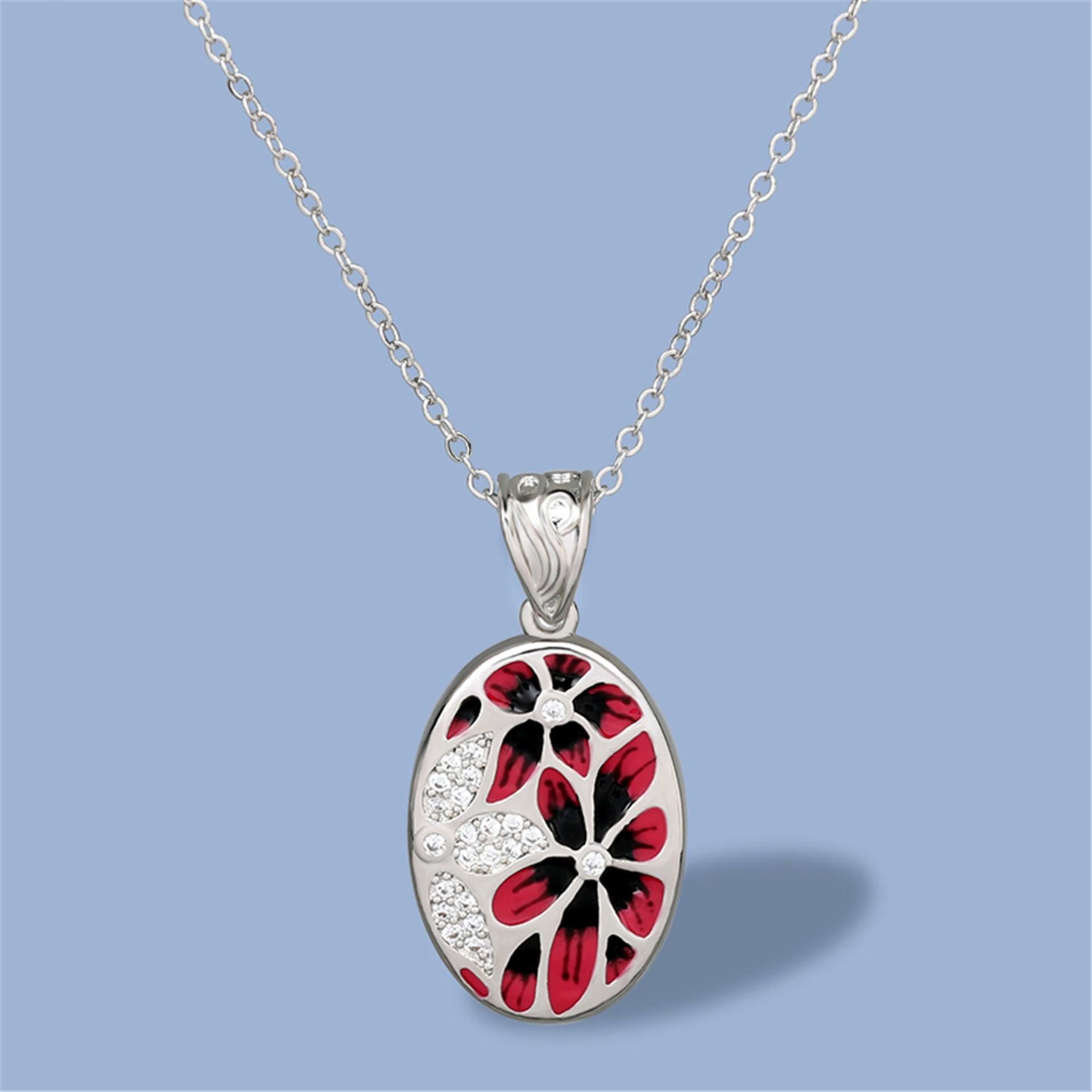

Enamel Flower Necklace with Tiny Zircon Drop