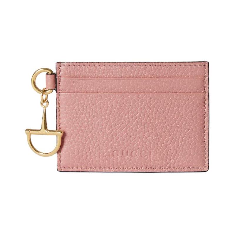 Gucci Softbit Gold Letter Charm Cow Leather Card Holder Women's Pink