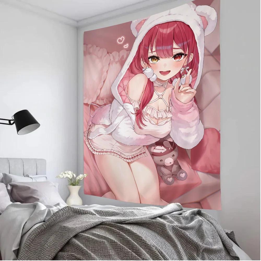 VIKAMA Sweet Cute Anime Girl Tapestry Cat Ear Hoodie Pink Aesthetic Wall Hanging for Bedroom  Dorm Decor