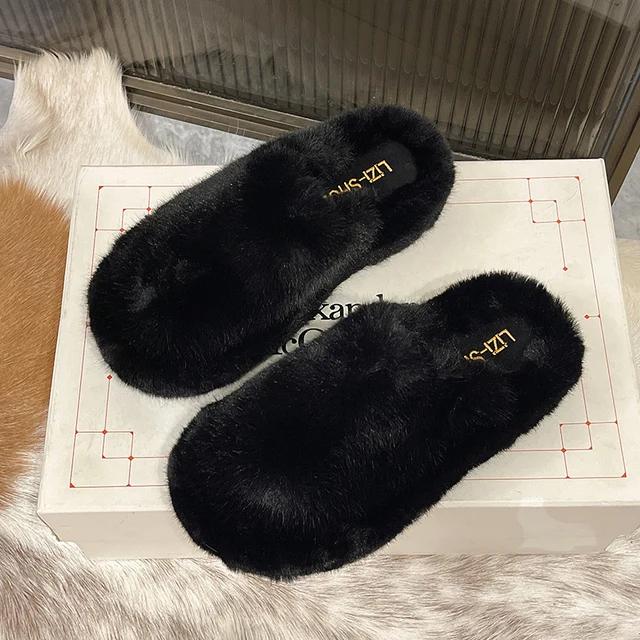 Women's Fur Slippers Autumn and Winter New Style with Plush Thick Bottom Cotton Slippers, Fashionable and Warm Cotton Slippers