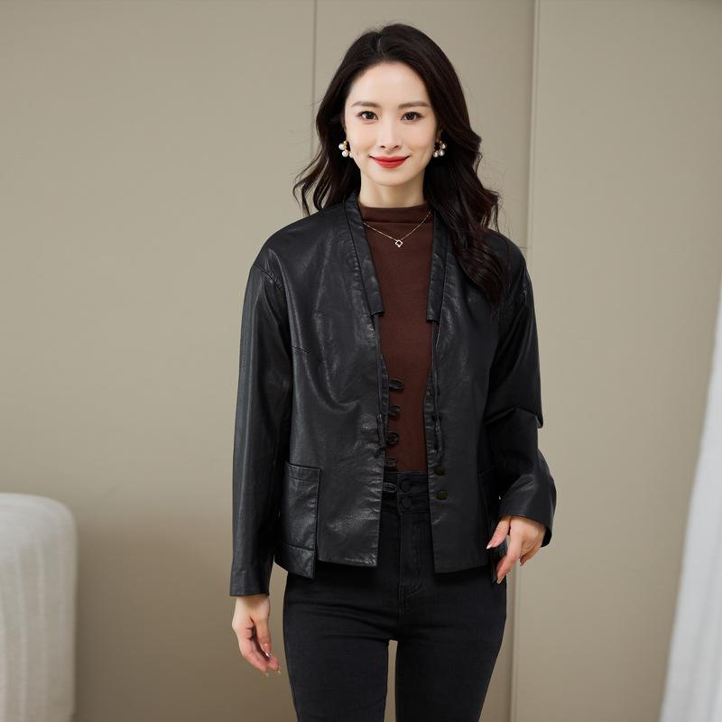 Fully vegetable tanned leather jacket for women Korean style spring and autumn new fashion loose short leather jacket for women