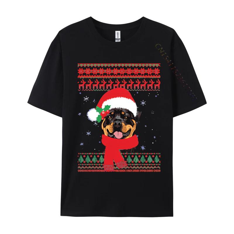 Graphic T Shirts Men Cotton Ugly Christmas Rottweiler Santa Hat Tshirt Mens Tshirt Premium Quality Unique Art Tees