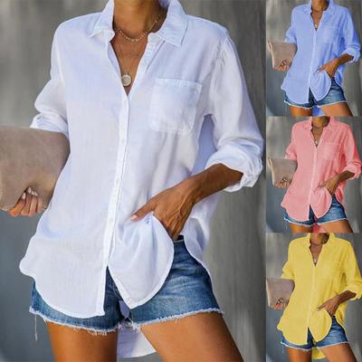 Camisa feminina cor sólida tamanho grande casual solta botão para baixo camisa