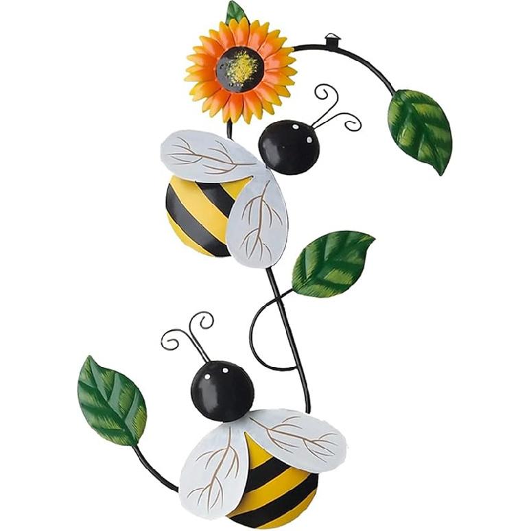 FGYZYP Metal Sunflower with Bee Wall Decor, Hanging Indoor Outdoor Decorative Wall Sculpture Art for Wall Home Door Garden Porch Fence Patio Backyard Yellow Bee