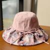 Summer Travel Big Brimmed Fisherman Hat, Women's Printed Bow Sun Hat Face Covering Beach Hat Sun Hat UV Protection