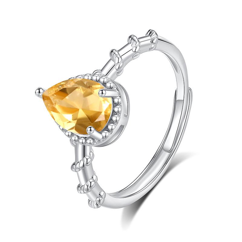 New Product Water Drop Natural Crystal Stone Olivine Colored Treasure Ring S925 Sterling Silver Niche Finger Ring Fashion Retro Jewelry Gift