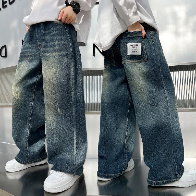 Boys' Fleece-Lined Casual Jeans - Autumn/Winter 2025 Trendy Style for Middle and Big Kids