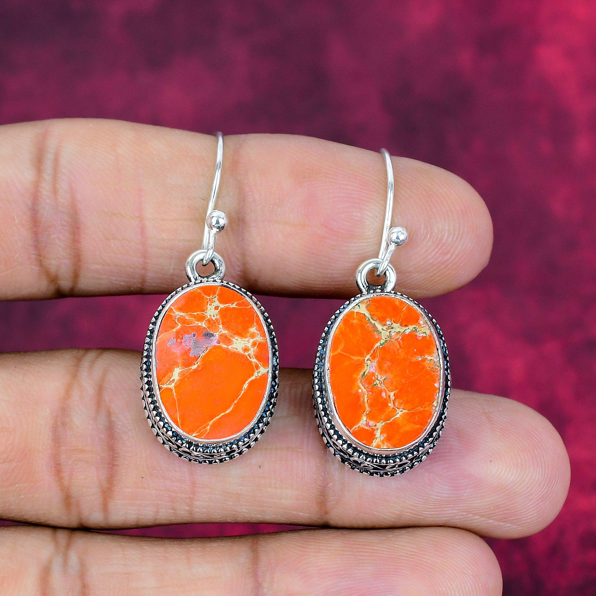 

Серьги из оранжевого морского седимента, Ювелирные изделия из драгоценных камней из стерлингового серебра 925 пробы, Серьги ручной работы, На День матери 1.57 Inches жёлтый