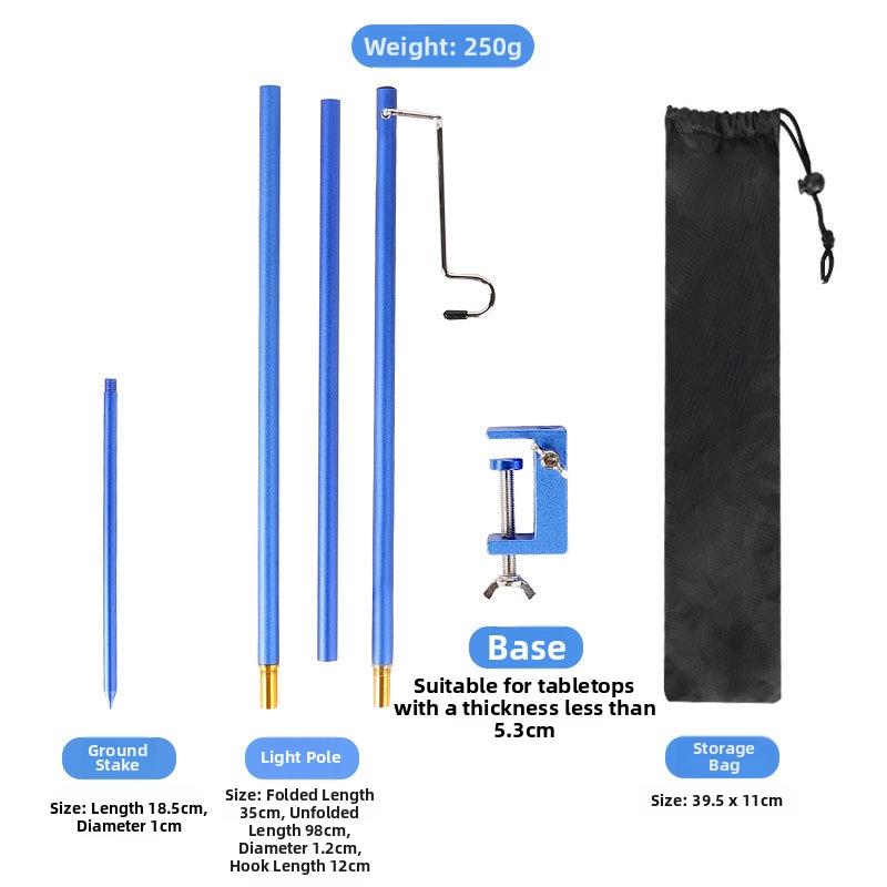 Aluminum Alloy Folding Camping Light Stand with Adjustable Height and 12cm Hook for Convenient For Outdoor Use