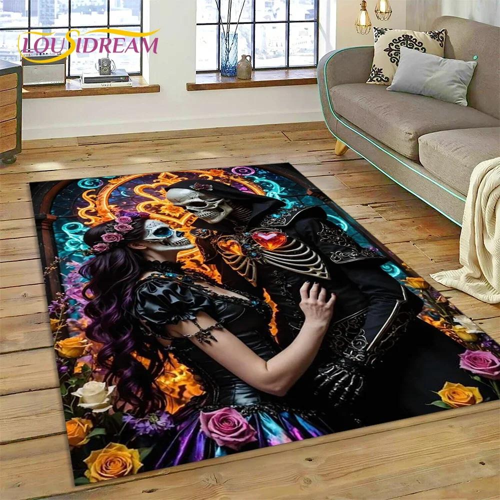 Skull Dead Girl Gothic Horror Female Rose Carpet Rug for Bedroom Living Room Home Sofa Decoration,Kid Game Large Decor Floor Mat