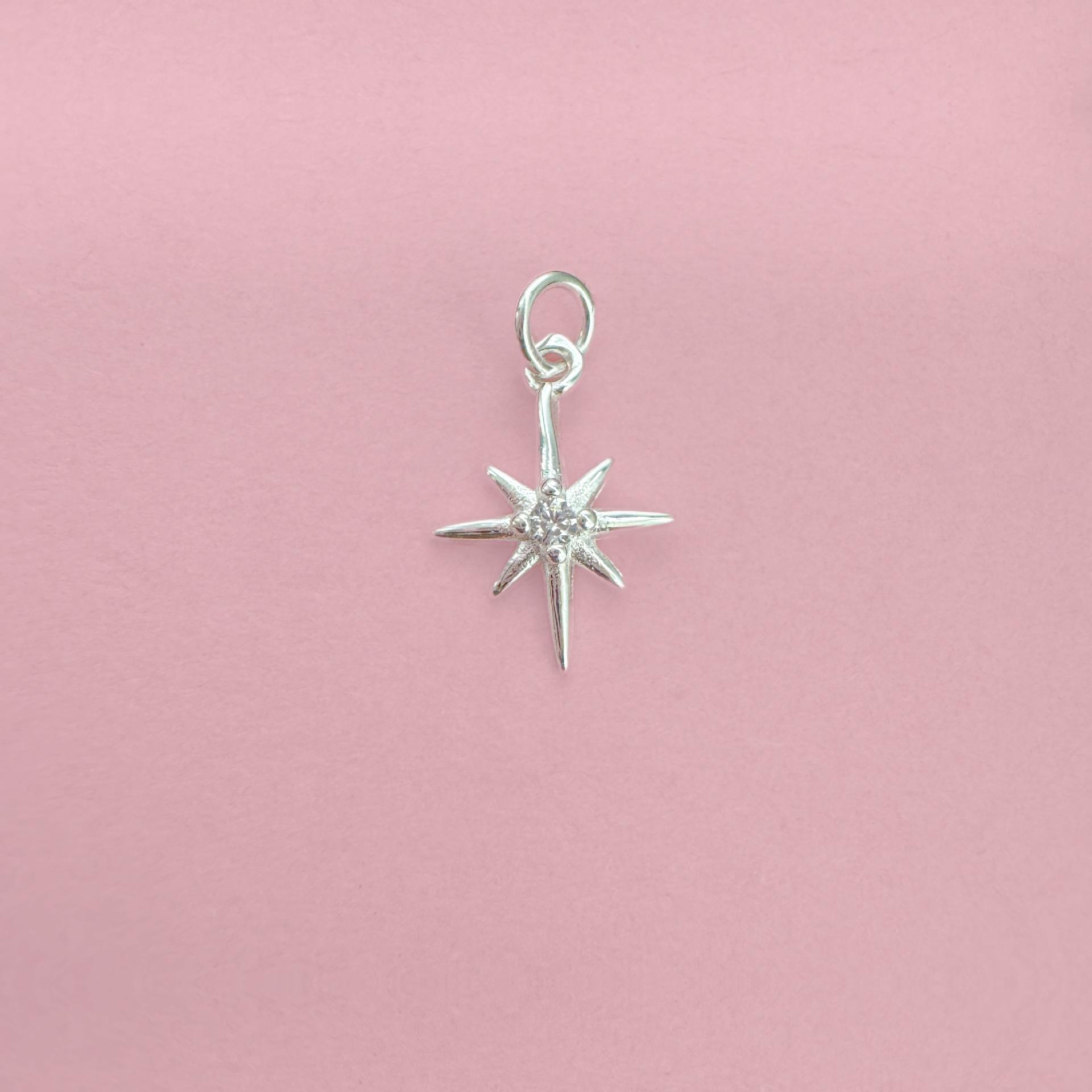 S925 Sterling Silver Eight-Pointed Star Zircon Pendant Charm for DIY Bracelets and Necklaces - Fresh and Cute Silver Jewelry Accessory 925 Silver белый