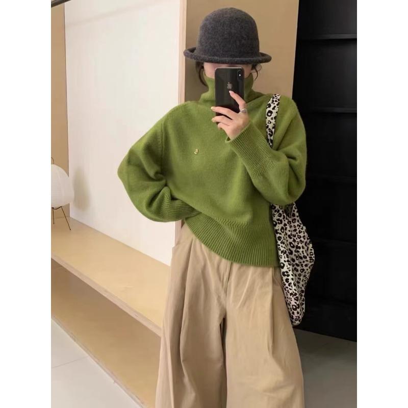 Lazy Wind Design Sense Soft Waxy Turtleneck Sweater Women's Autumn and Winter New Loose Thickened Warm Bottomed Knitted Sweater Top