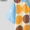 INCERUN Oversized Men Lapel Neck Short Sleeve Polka Dots Print Buttons Casual Loose Shirts Tops