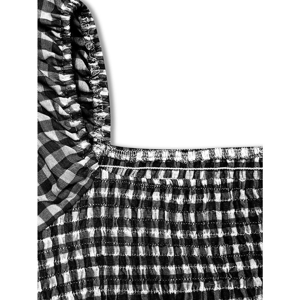 Plus Size  Summer Country Style Gingham V-Neck Puff Sleeve High Waist Tiered Cake Dress Casual Summer Dress