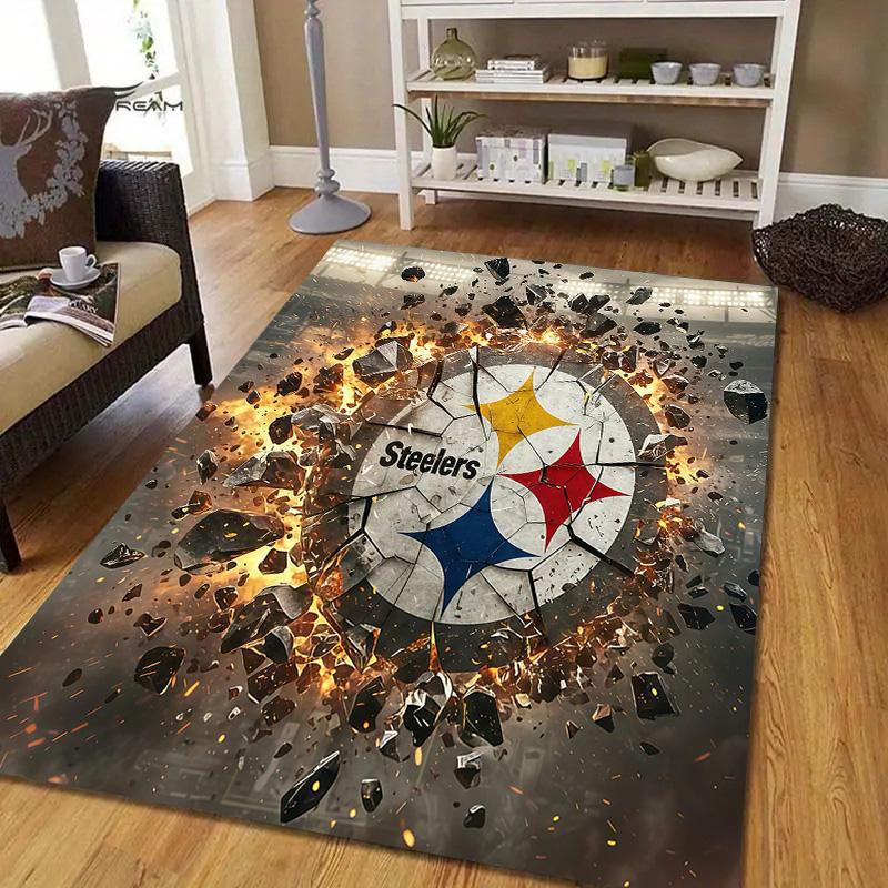 Pittsburgh Steelers3 Flannel Pattern Square Carpet,Area Rug,Carpet Rug for Living Room Bedroom Sofa Playroom Decor,Non-slip Floor Mat
