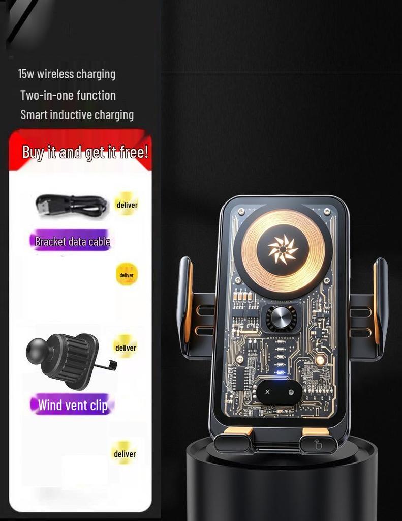Transparent Cyberpunk Car Wireless Charger & Anti-shake LED Phone Mount