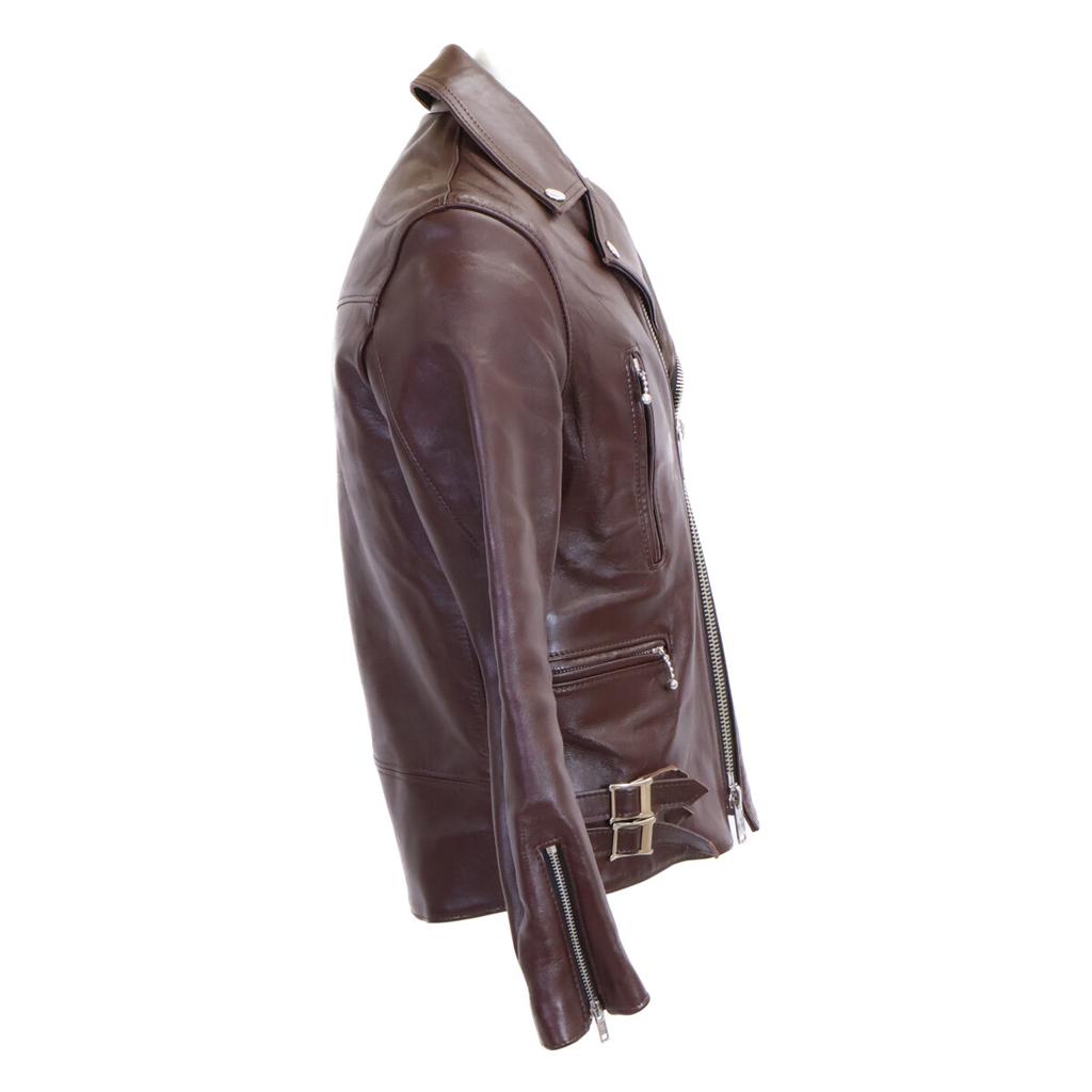 666 [Hervorragender Zustand] LJM-1TF Lammfell Seitenriemen Double Rider Jacke Jacke 34 Braun Gebraucht