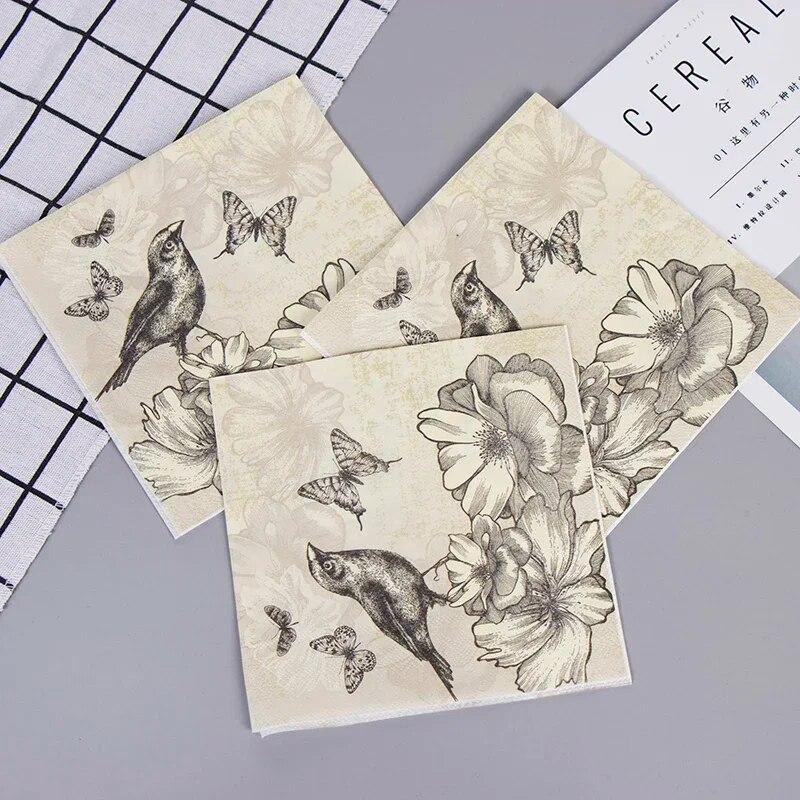 Disposable Party Napkin Double Layer 20 Pieces/Pack Butterfly and Bird Pattern
