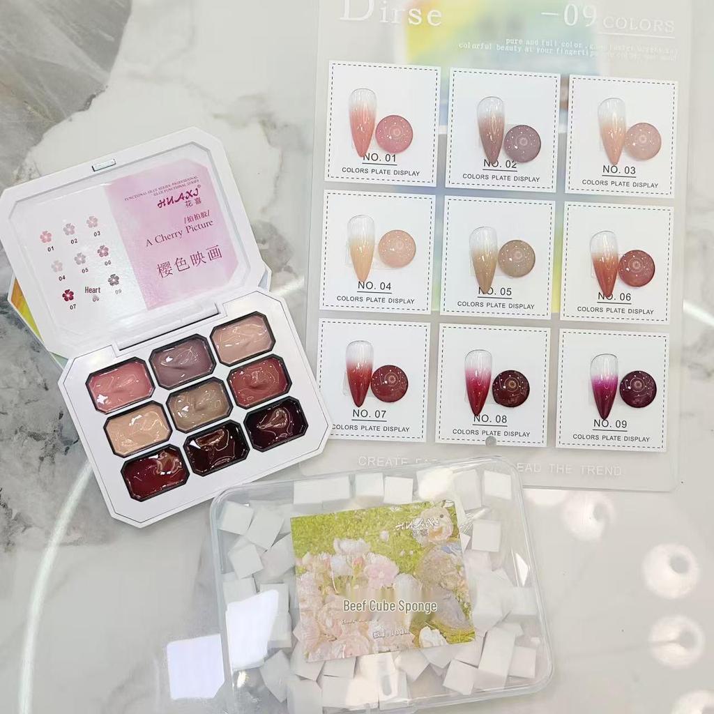 Nowy żel Pat Pat: Nine Grids Nail Art Jednolity Kolor Malowanie Róż 2024 - Nasycony Rozmazany Gradient, Nie Wymaga Zmywania