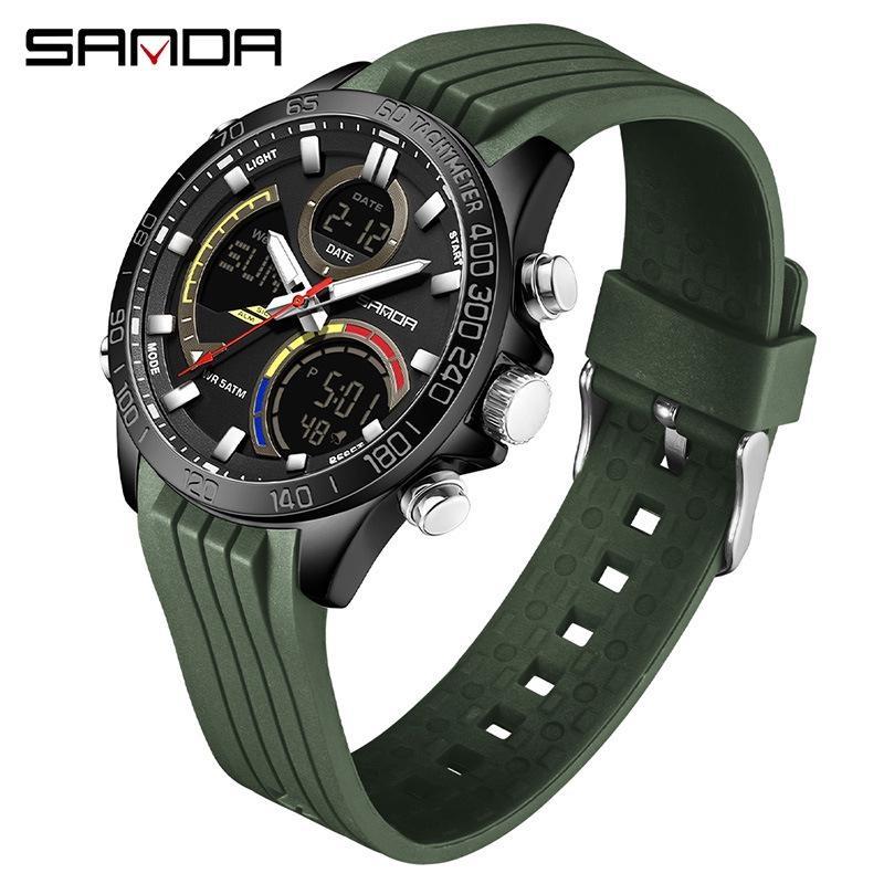 SANDA Luxury Men Electronic Quartz Watch Chronograph Double Display Waterproof Man Digital Wristwatch Military Sport Male Clock