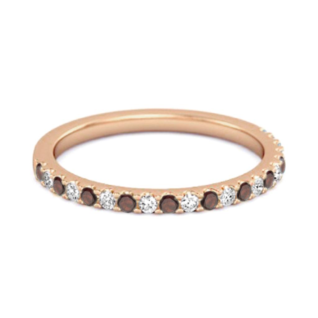 Garnet Eternity Band Ring - 925 Sterling Silver Rose Gold Vermeil