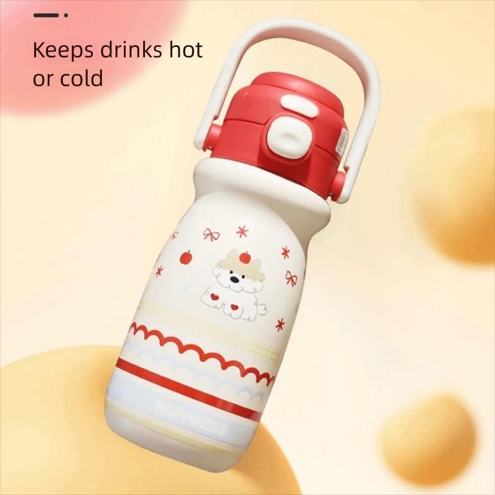 with Handle Cartoon Straw Cup 520ml Vacuum-insulated Bottle Bounce Insulated Cup  Coffee Tea