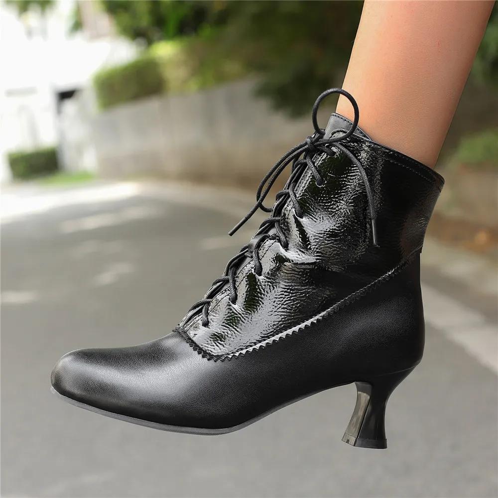 Autumn New Lace Up Ladies High Heel Shoes Strange Steampunk Boot Victorian Ankle Boots Women Round Toe Side Zip Short Boots