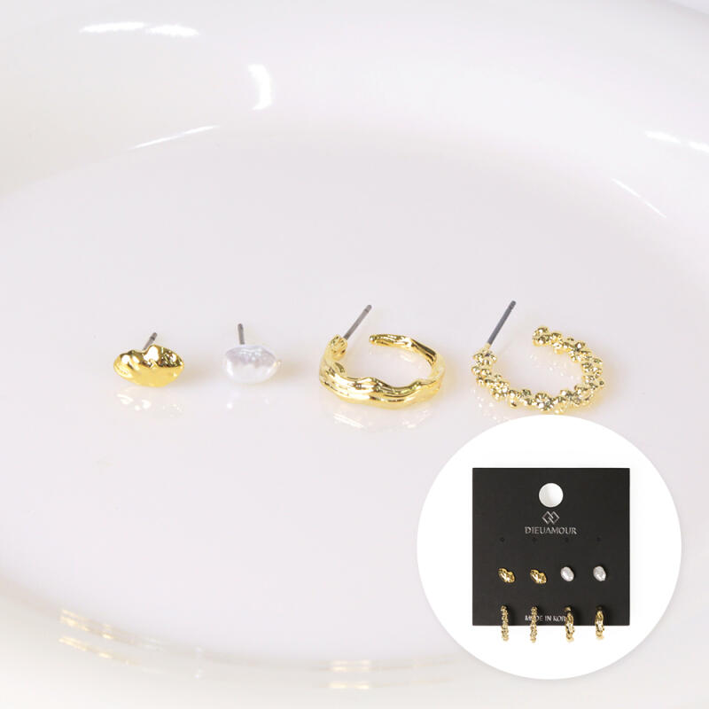 

Mother-of-pearl ring 8 set hypoallergenic earrings white gold