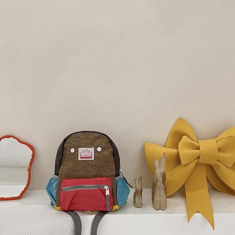 Blocked Canvas Color Backpack With Nylon Simple For Children Backpack Spine