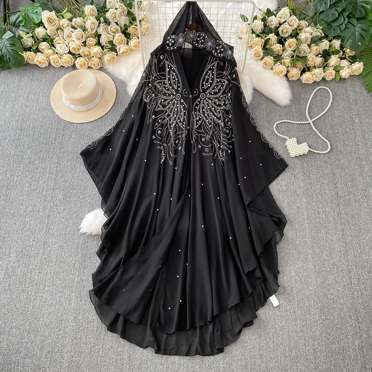 High-end hot diamond beads V-neck hooded