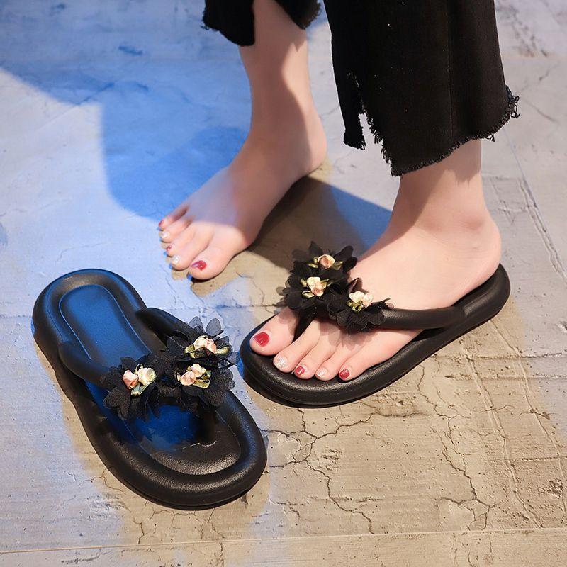 White Woman Flip Flops Slippers Flowers Sandals Soft on Beach Shoes for Women Casual New Collection Eva Summer Sale Shoe Slides