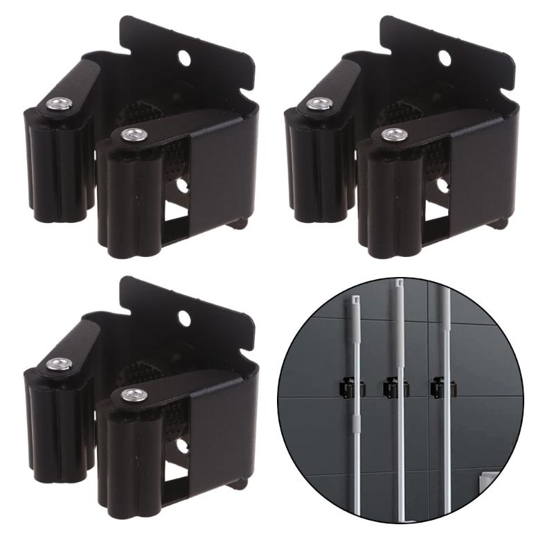4Pieces Broom Holder with Screws for Kitchen Wall Mounted Mop Hanger Garden Tool