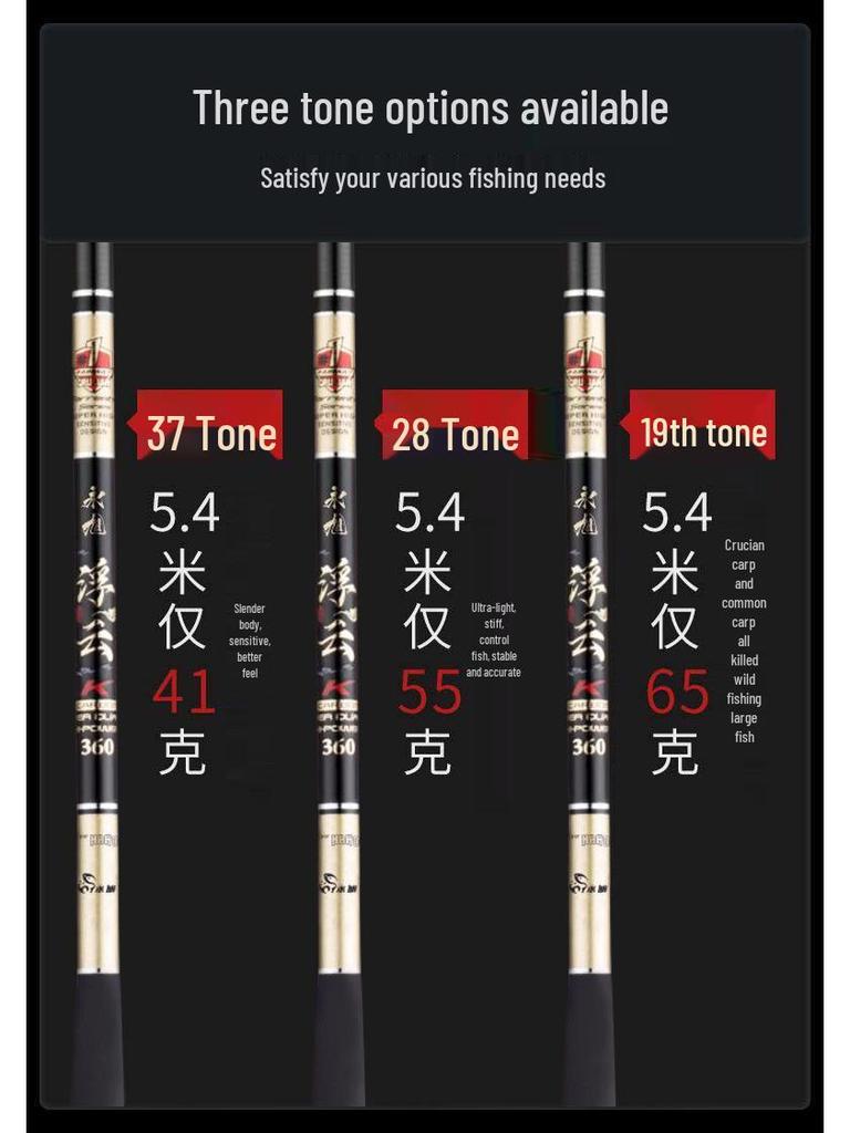 Ultra-Thin Carbon Fiber Crucian Carp Fishing Rod, 28/37/19-Tone, Super Hard, Long Section Taiwan Hand Rod
