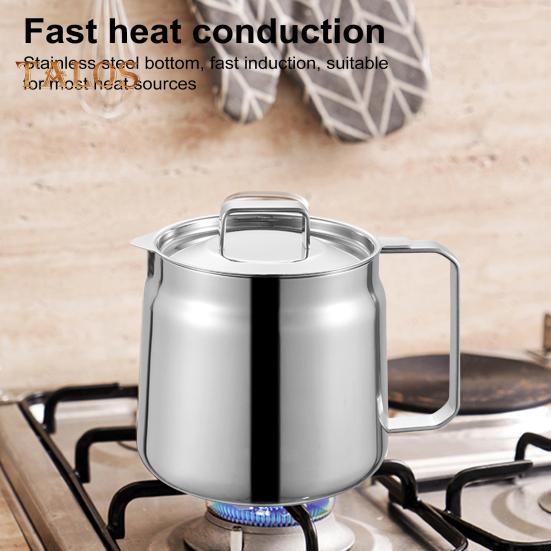 Stainless Steel Oil Filter Pot with Spout Handle Large Capacity Versatile Oil Filter Vessel Food-Grade Multi-Functional Fryer Tank for Kitchen Camping