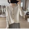 Women's Pure Wool Cable Knit Cardigan – Round Neck, Solid Color, Loose Fit for Autumn & Winter